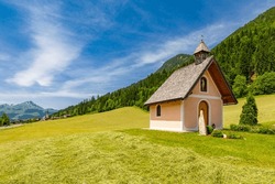 View Of Small Chapel Near St. Johann, Austrian Alps, Tyrol, Austria, Europe