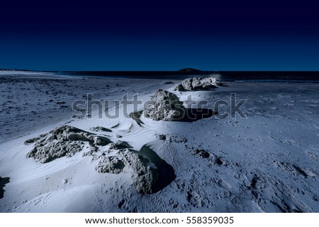 Similar – Image, Stock Photo Moon over a small white house on a cliff