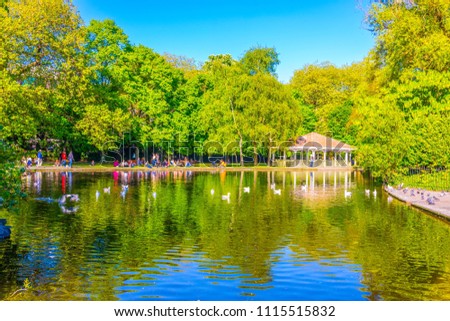 View of a small pond in the Saint Stephen's Green park in Dublin, Ireland
