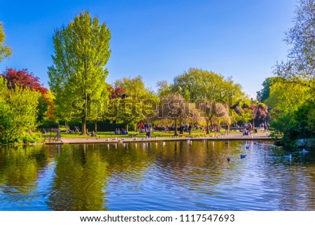 View of a small pond in the Saint Stephen's Green park in Dublin, Ireland
