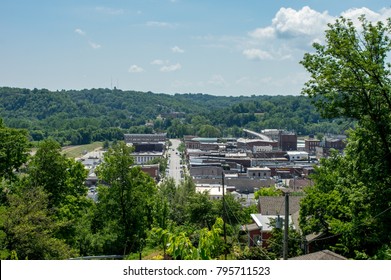 A View Of The Small Town Of Hannibal, Missouri From Above.