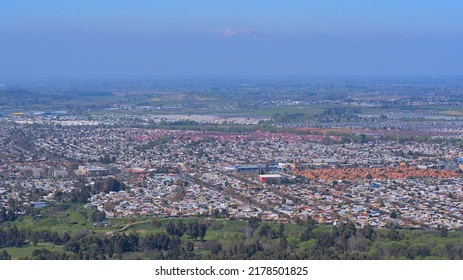 View Of The Small Town Of Talca, Chilem From The Top Of The Hill During Sunny Winter Day