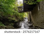View of a small waterfall in the forest.