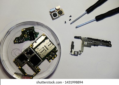 View of smartphone components isolate on white background with clipping path!!