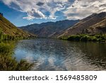 A view of the Snake River at the stateline of Idaho and Oregon in Hells Canyon.`