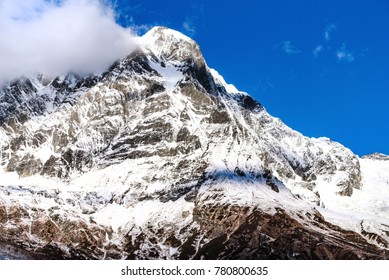 View of snow covered Mount Manaslu (8 156 meters) Himalayas, Nepal.