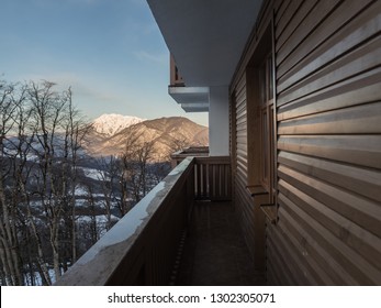 View Of The Snowy Mountains From The Balcony Of The Ice Hotel Rosa Khutor