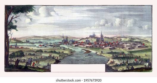 View Of Soissons, Vintage Engraving.