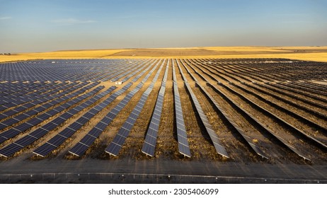 View of a solar panel power plant in Alberta. 
