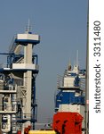 View at some batching plants utilities on a blue sky