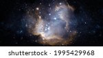 A view from space to a galaxy and stars. Universe filled with stars, nebula and galaxy,. Panoramic shot, wide format. Elements of this image furnished by NASA.