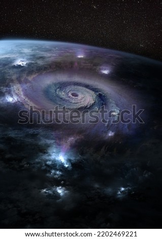 View from space of the monstrous most powerful hurricane on earth. Collage. Elements of this image furnished by NASA.