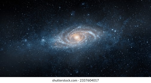 View from space to a spiral galaxy and stars. Universe filled with stars, nebula and galaxy,. Elements of this image furnished by NASA. - Shutterstock ID 2337604017