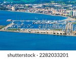 View of Spanish town La Linea de Conception from the Upper Rock in Gibraltar, UK