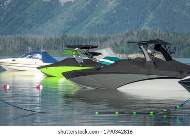 View of speedboats at Jackson Lake View at Grand Tetons National Park, Wyoming, USA - Powered by Shutterstock