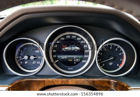 View of sport car speed control dashboard