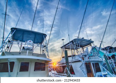 View of Sportfishing boats at Marina early morning - Shutterstock ID 212943433