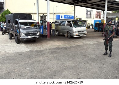 View Of Sri Lanka’s Army Members Stand Guard At A Fuel Station In Colombo, Sri Lanka – 24th March 2022