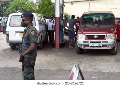 View Of Sri Lanka’s Army Members Stand Guard At A Fuel Station In Colombo, Sri Lanka – 24th March 2022