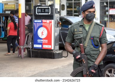 View Of Sri Lanka’s Army Members Stand Guard At A Fuel Station In Colombo, Sri Lanka – 24th March 2022