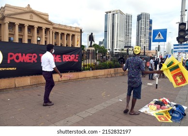 View of a Sri Lankan flag seller vender during the anti-government protest at Galle Face in Colombo, Sri Lanka on 29th April 2022