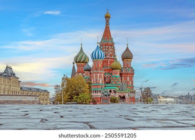 View of St. Basil's Cathedral on Red Square in Moscow during the day