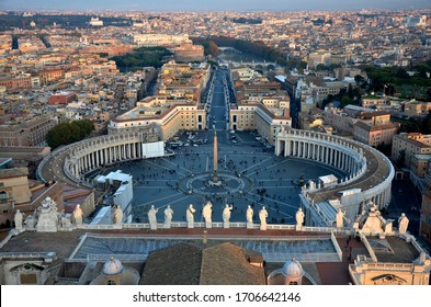 View from St. Peter's Basilica dome in Vatican City, Rome, Piazza San Pietro, Italy