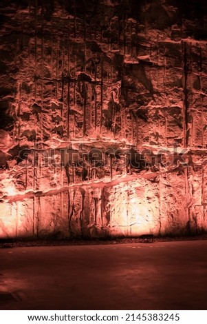 View of standstone wall at night