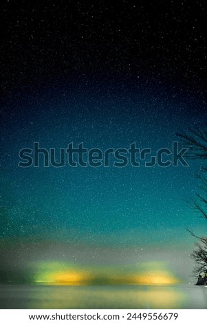 The View of Starry Night Over The Woods and Lighthouse in Lake Ontario