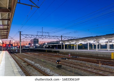 View from the station platform at sunset