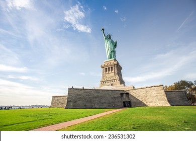 View of the Statue of Liberty in New York, USA. 