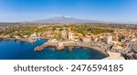 View of Stazzo old city, Catania, Sicily, Italy. Summer beach and sea