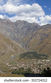 View Of Stepantsminda, The Center Of The Kazbegi Municipality, Georgia.