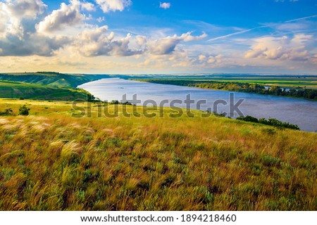 View of steppe and upper area river Don in Russia.