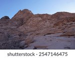 view of the stone mountains in the Sinai mountains in the photo from the bottom side