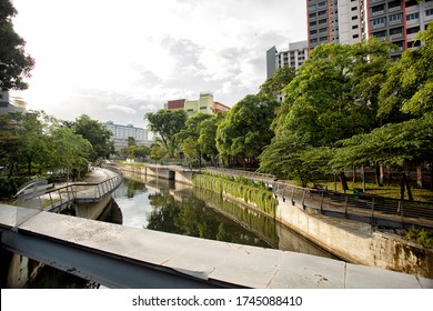 View Of Storm Water Canal. Singapore One Of The Few Countries In The World To Harvest Urban Stormwater On A Large-scale For Its Water Supply. Singapore Has About 8,000km Of Drains, Rivers And Canals.
