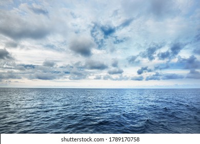 A View Of The Stormy North Sea From A Sailing Boat. Cloudy Blue Sky Reflecting In The Water. Dramatic Cloudscape. Rogaland Region, Norway. Leisure Activity, Environmental Conservation Concepts