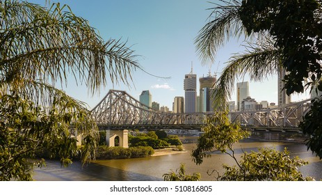 View to the Story Bridge and the skyline of Brisbane, Queensland in Australia
