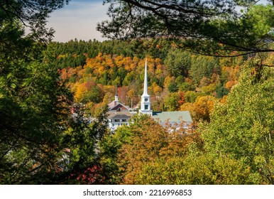 View Of Stowe From Overlook Known As Sunset Rock In The Vermont Fall