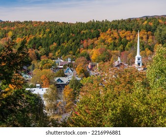 View Of Stowe From Overlook Known As Sunset Rock In The Vermont Fall