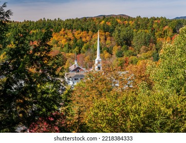 View Of Stowe From Overlook Known As Sunset Rock In The Vermont Fall