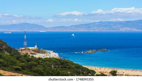 A View Of The Strait Of Gibraltar From The Dali Beach, Little Palace, Tangier, Morocco. 