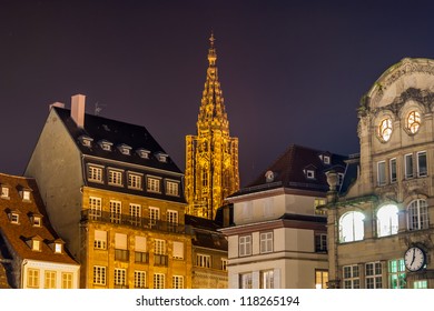 View Of Strasbourg Cathedral From The Place Kleber. Alsace, France