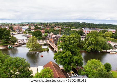 View of Stratford-Upon-Avon from the air, Warwickhire, England, the birthplace of William Shakespeare, selective focus