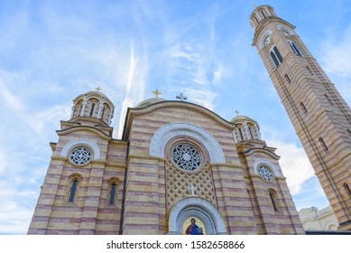 View from street of Cathedral of Christ the Saviour in Banja Luka, Bosnia and Herzegovina 