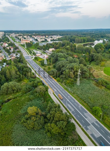 View at street from a\
drone