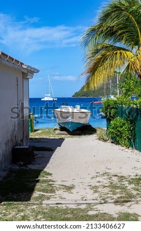 View from the street on the bay, Le Bourg, Terre-de-Haut, Iles des Saintes, Les Saintes, Guadeloupe, Lesser Antilles, Caribbean.