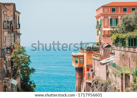 View of the street in Sorrento, Italy. Sorrento beautiful way to the sea between the rock