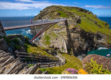 A View Of The Stunning Bridge And Picturesque Scenery At Tintagel Castle In Cornwall, UK.