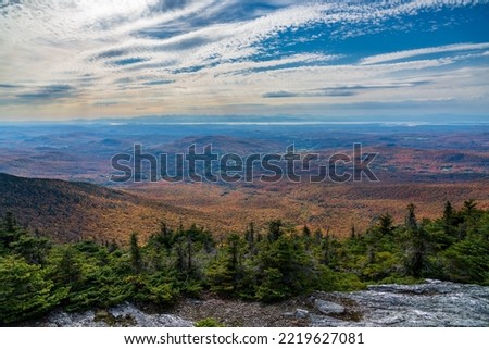 View from the summit of Mount Mansfield near Stowe in Vermont towards Lake Champlain and Adirondacks